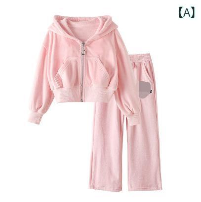 ・カテゴリ: 子供用セットアップ・対象性別: 女性・スタイル: 韓国風・セット内容: トップス、パンツ（2点セット）・袖丈: 長袖・フード: あり・パンツ丈: ロングパンツ・生地加工: 柔軟加工・厚さ: 極厚・柄: 無地・デザイン要素: スポーツ、セットアップ、キャラクター・主な素材: 綿58%・安全基準: C類・留め具の種類: プルオーバー・カラー展開: ピンク、グレー・サイズ展開: 110cm、120cm、130cm、140cm、150cm、160cm、170cm