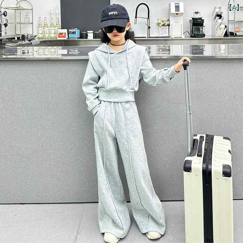 子供服 セットアップ 女の子 キッズ 長袖 カジュアル アウター パンツ 2点セット ゆったり 体型カバー 韓国風 おしゃれ かわいい 秋 冬 通学 旅行 デート お出かけ ベージュ カーキ putera-10506539 GRATIQUE MIEI サンプル画像2