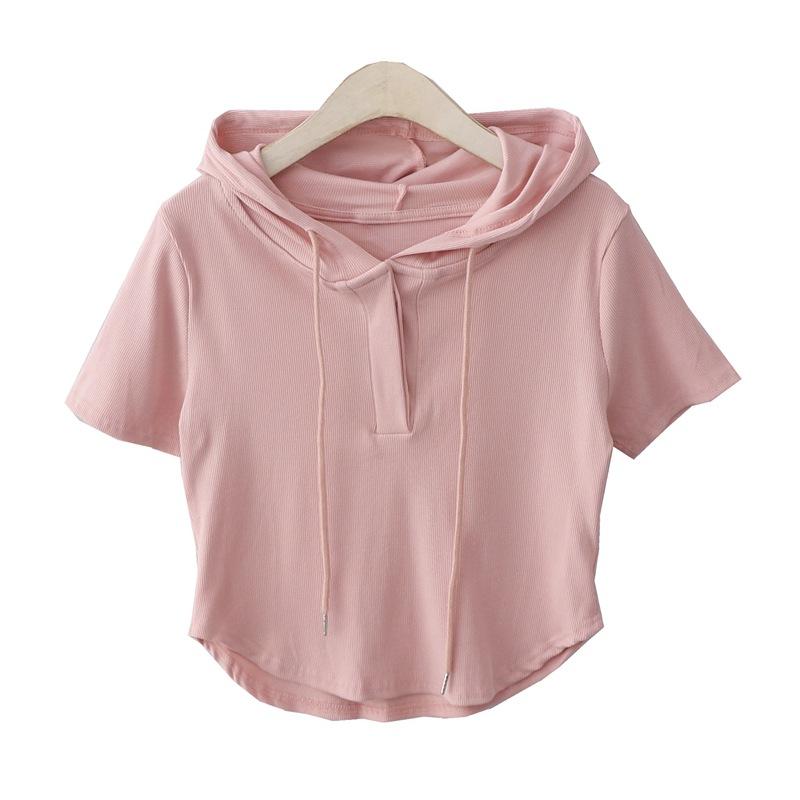 Tシャツ カットソー レディース 女性 半袖 ショート丈 フード付き ラウンドヘム スリム フィット 無地 伸縮性 ストレッチ 薄手 涼しい 快適 トップス プルオーバー インナー 春 夏 お出かけ デート 旅行 通勤 通学 大人 20代 30代 カジュ