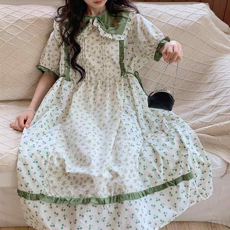 ・カテゴリ: 连衣裙・スタイル: スウィート、文芸レトロ・主な素材: 綿麻、綿・柄: ドット・仕様: 刺繍、ポケット・デザイン: ベーシック、Aライン、ウエストルーズ・セット内容: 単品・着丈: ミディアムレングス・ネックライン: ピーターパンカラー・袖丈: 長袖・袖型: レギュラー・カラー展開: シーウィードグリーン、ピンク・サイズ展開: フリーサイズ