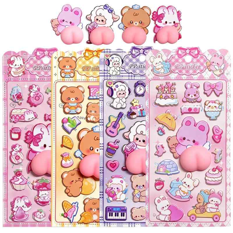 ぷにぷに おしり シール 3D 立体 ステッカー ビッグサイズ 動物 ぷっくり 癒やし ストレス解消 スマホケース デコレーション DIY 女の子 ギフト (2大3小セット) [並行輸入品] putera-10508913 GRATIQUE MIEI サンプル画像3