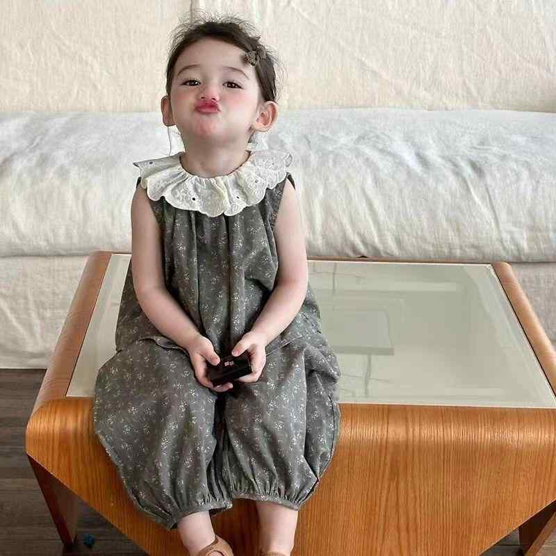 子供服 女の子 セットアップ キッズ 夏 ノースリーブ 花柄 フリル タンクトップ ドロワーズ かぼちゃパンツ 上下セット カジュアル 通園 通学 旅行 お出かけ レトロ