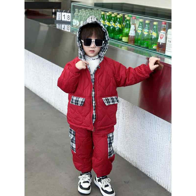子供服 セットアップ 男の子 裏起毛 中綿 ジャケット ズボン 上下セット アウター 長袖 防寒 暖かい トップス ボトムス 冬服 通園 通学 お出かけ キッズ ベビー 2点セット カジュアル 10代
