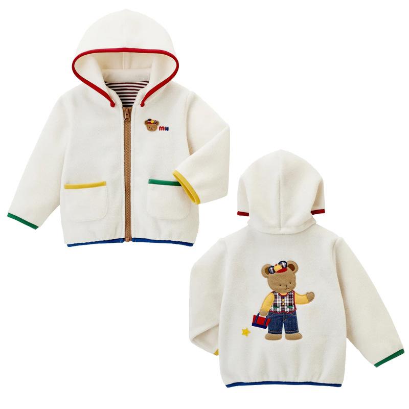 ・カテゴリ: 子供用アウター/ジャケット/コート・対象性別: 男女共用・対象年齢: 未就学児～小学校低学年（3～8歳、100～140cm）・スタイル: 和風・柄: 動物、キャラクター、英字・厚み: 極厚・生地加工: ソフト加工・フード: 有（取り外し可能）・デザイン要素: キャラクター、英字、キュート、カラーブロック、トレンド・袖丈: 長袖・安全基準: A類・生地名: フリース・裏地素材: 綿・留め具の種類: ジッパー・主素材: 綿・主素材含有率: 95%・カラー展開: ジャケット・推奨身長: 80cm、90cm、100cm、110cm、120cm、130cm・着丈: ミディアムロング丈・インナー仕様: インナーなし