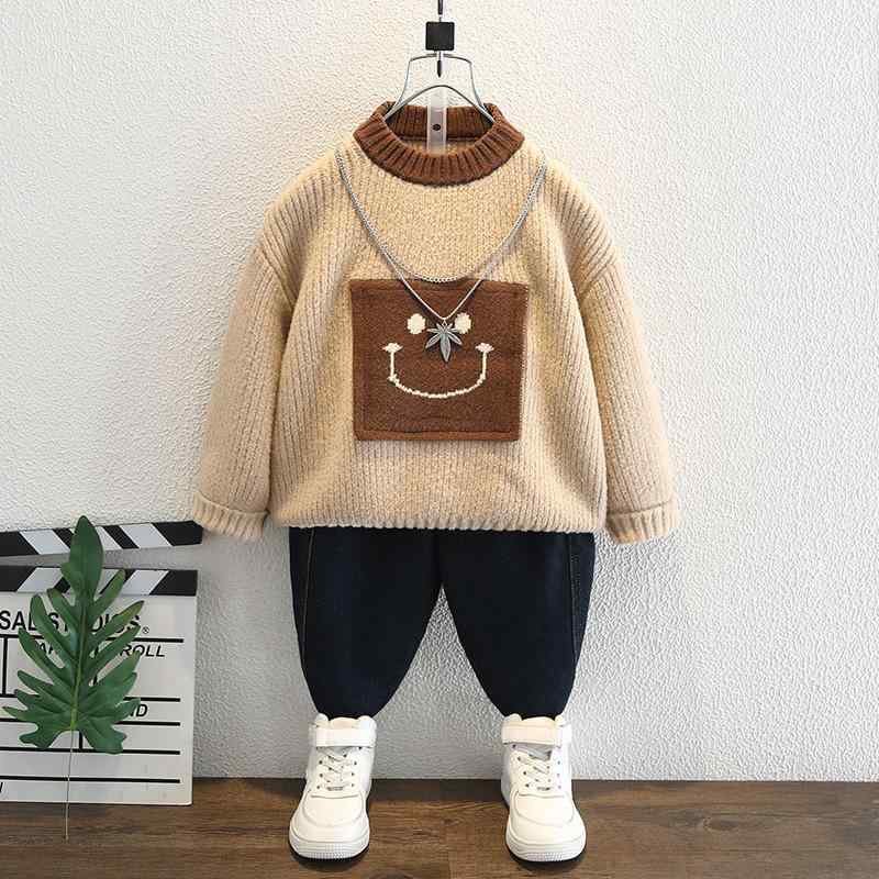セーター キッズ 男の子 ニット トップス インナー カットソー 厚手 長袖 プルオーバー 子供服 ジュニア カジュアル お出かけ 通園 防寒 暖かい 10代 春 秋 冬