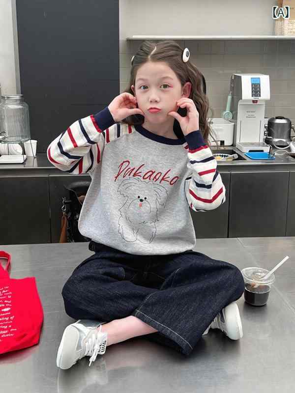 ・カテゴリ: キッズセーター・スタイル: 韓国風・性別: 幼児・子供（女）・主な素材: 綿100%・ネックライン: クルーネック・袖丈: 長袖・柄: ボーダー・カラー展開: ライトグレーボーダー・サイズ展開: 110cm、120cm、130cm、140cm、150cm、160cm、170cm