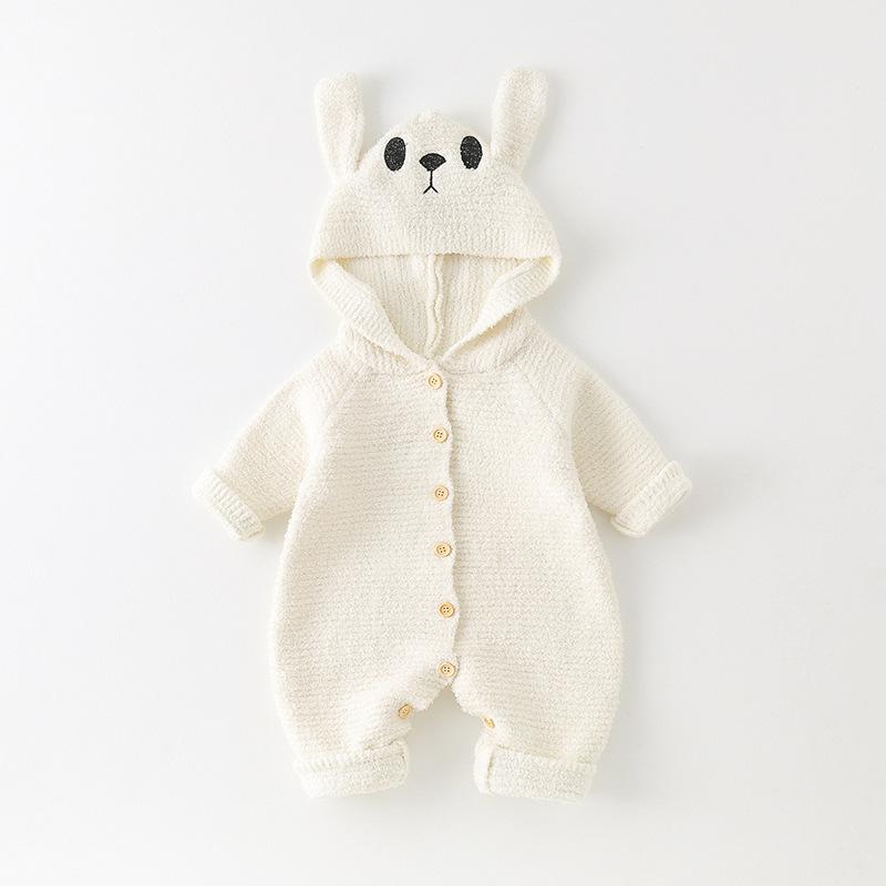 ベビー服 ロンパース 男の子 女の子 春秋 ニット セーター ウサギ カバーオール 連体服 新生児 赤ちゃん 幼児 乳幼児 普段使い お出かけ 旅行 防寒 暖かい かわいい おしゃれ インスタ映え アイボリー グレー ピンク
