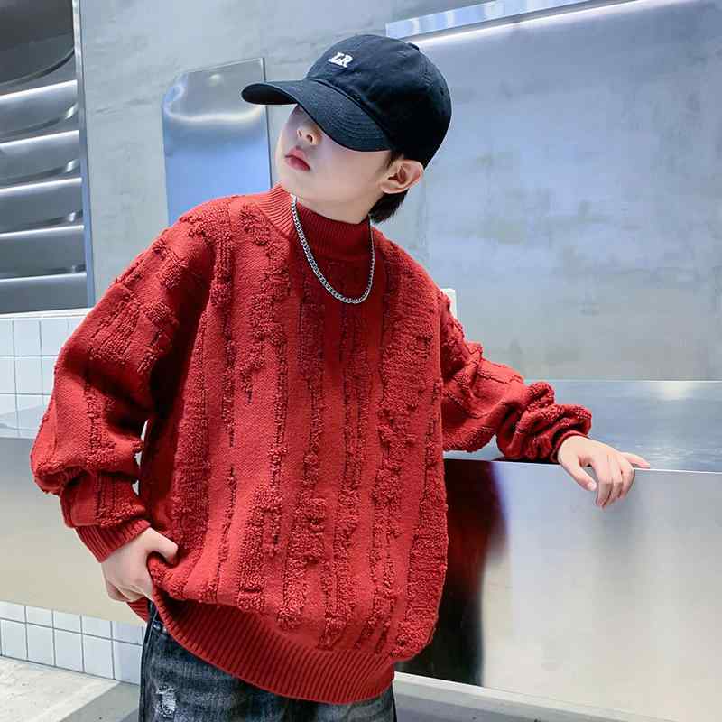 ・カテゴリ: 子供用セーター・性別: キッズ（男の子）・スタイル: 韓国風・対象年齢: 中大童（8歳以上、140cm以上）・厚さ: 極厚・袖丈: 長袖・ネックライン: クルーネック・主な素材: アクリル・カラー展開: アンゴラレッド（裏起毛なし）、アンゴラレッド（裏起毛あり）・サイズ展開: 120cm、130cm、140cm、150cm、160cm、170cm