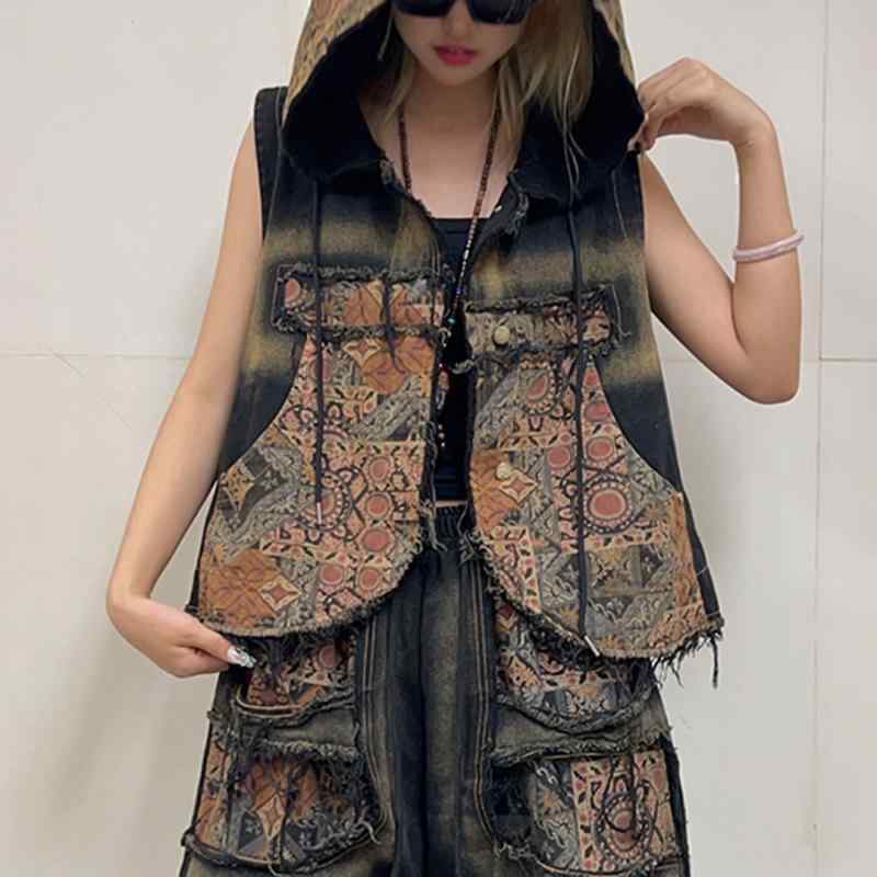 ・柄: 3D効果・パンツ丈: 長ズボン・人気の要素: ペイント・クラフト: プリント・生地名: デニム・主な素材: 綿・主な素材2: ポリエステル・カラー展開: トップスベスト、カーゴパンツ・サイズ展開: ベスト（フリーサイズ）、M、L、XL・スタイル: ストリートファッション、デニム風、セクシーギャル・主な素材含有量: 80%以上90%未満・セット内容: パンツセット・性別: レディース・袖丈: 長袖・カテゴリ: カジュアルセットアップ