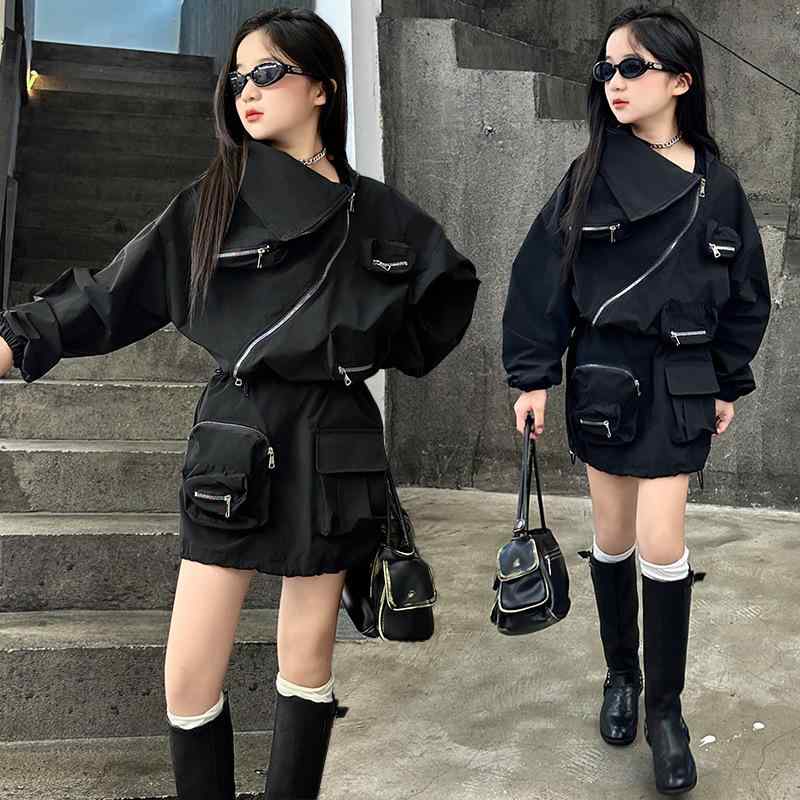 セットアップ セットアップ 女子 ジュニア ウインドブレーカー マウンテンパーカー ウエストゴム スカート 2点セット 子供服 キッズウェア 女の子 お出かけ 通学 旅行 普段使い 秋 冬
