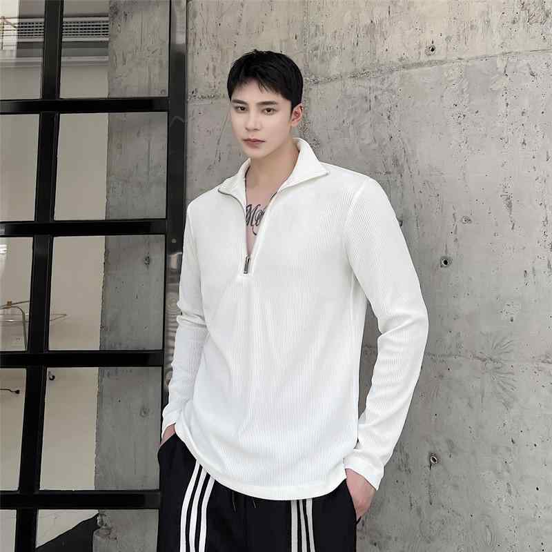 ・カテゴリ: Tシャツ・スタイル: 韓国風・主な素材: 綿65%・柄: ボーダー・シルエット: スリムフィット・対象: メンズ・ネックライン: ポロカラー・袖丈: 長袖・厚み: 普通・着用シーン: 日常・デザイン詳細: ファスナー装飾・加工: 形態安定加工・カラー展開: ホワイト、ブラック・サイズ展開: M、L、XL