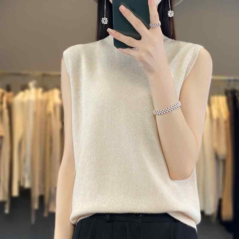 ニットベスト 羊毛 レディース セーター ノースリーブ ハイネック トップス インナー 重ね着 暖かい オフィス 通勤 通学 デート カジュアル 無地 シンプル 防寒 30代 秋冬
