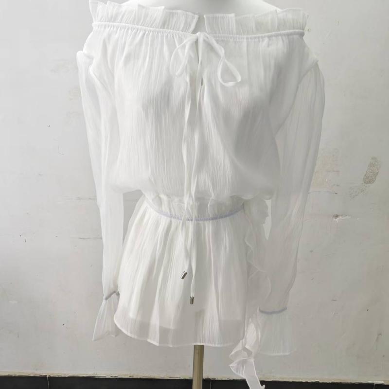 オフショルダー トップス レディース カットソー 長袖 シフォン ブラウス 白 春 夏 秋 着痩せ 体型カバー きれいめ 上品 清楚 おしゃれ 大人 カジュアル 通勤 通学 フォーマル 普段使い デート デイリー インフルエンサー