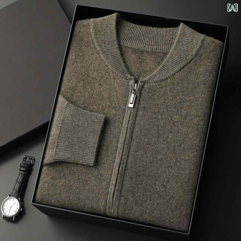 ニット セーター メンズ カシミヤ ウール 立ち襟 ファスナー カーディガン ジャケット 厚手 トップス カジュアル アウター 防寒 暖かい 30代 40代 50代 ビジネス オフィス デート 通勤 通学 秋 冬 putera-10544769 GRATIQUE MIEI サンプル画像2