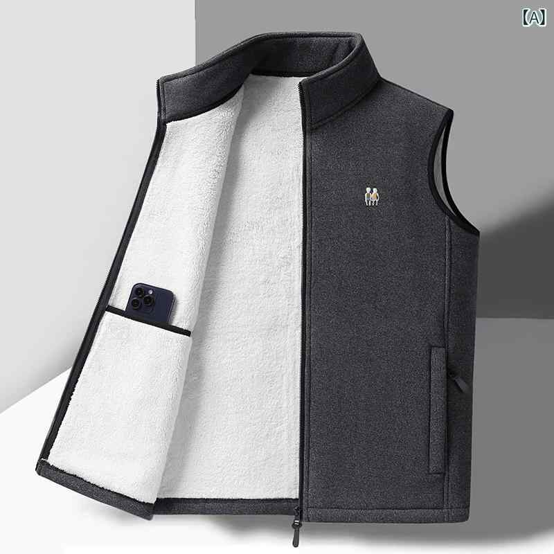 ベスト メンズ フリースジャケット アウター 立ち襟 起毛 防寒 暖かい シニア パパ 紳士服 50代 普段使い 旅行 お出かけ カジュアル シンプル チョッキ スポーティー トップス 秋 冬 putera-10560378 GRATIQUE MIEI サンプル画像2