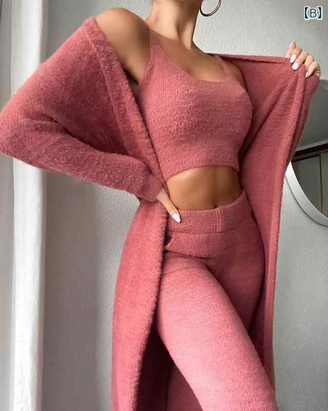 セットアップ レディース セクシー Vネック もこもこ キャミソール ロングパンツ 3...