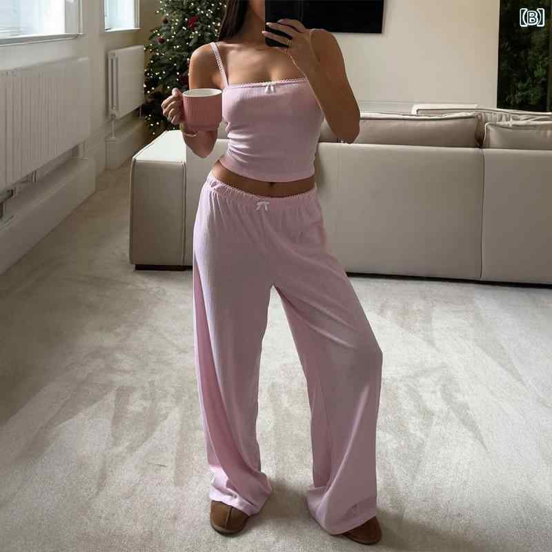 セットアップ レディース 上下セット ノースリーブ ロングパンツ 無地 セクシー 春...