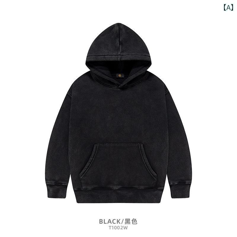 パーカー キッズ 男の子 女の子 長袖 フード付き トレーナー 裏起毛 厚手 ゆったり 防寒 暖かい 通学 お出かけ トップス プルオーバー ビンテージ風 ウォッシュ加工 グレー 110 120 130 秋 冬