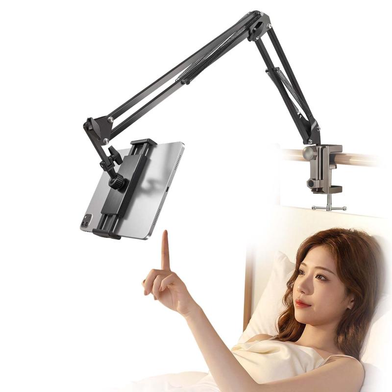 AHTZI タブレット スタンド【3関節＆360°回転】 ベッド用 寝ながらスタンド 炭素鋼製 折り畳み式 4ケーブルクリップ付き 4-12.9インチ 全機種対応 多角度調節 動画鑑賞・リモートワークに最適 putera-10581123 GRATIQUE MIEI サンプル画像2