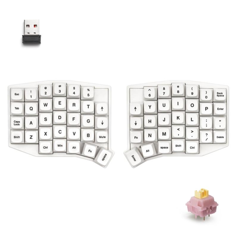 YIVU Sofle ホワイト ワイヤレス 分割キーボード 左右分離 エルゴノミクス 静音メカニカルキーボード 2.4GHz無線 USBドングル ホットスワップ対応 QMK/VIAL対応 Mac/Windows対応【シンプルな左右分離エルゴノミクス設計】 ホワイトカラーの洗練されたデザインとSofle左右分離レイアウトを採用。自然な姿勢でタイピングでき、在宅ワーク、プログラミング、クリエイティブ作業など長時間使用する環境に適しています。【2.4GHzワイヤレス接続】 安定した2.4GHz USBドングル接続に対応。ケーブルによる作業スペースの制限をなくし、デスク周りをすっきり整理できます。左右独立バッテリー搭載で、オフィスや在宅ワークでも快適に使用可能です。【静音リニアスイッチ搭載】 Outemuリニア静音スイッチを採用し、タイピング時のクリック音を抑えた快適な打鍵感を実現。オフィス、深夜の作業、集中したい環境でも周囲を気にせず使用できます。【QMK/VIAL対応・自由なカスタマイズ】 VIAL対応によりキー配置変更、マクロ設定、レイヤー編集が可能。ブラウザ上で簡単に設定でき、自分だけの作業環境を構築できます。【面倒な組み立て不要の完成品】 自作キーボードの快適性をそのまま楽しめる完成済みモデル。ホットスワップ対応でスイッチ交換も簡単。Windows・Mac両対応で、仕事からプログラミングまで幅広く活用できます。