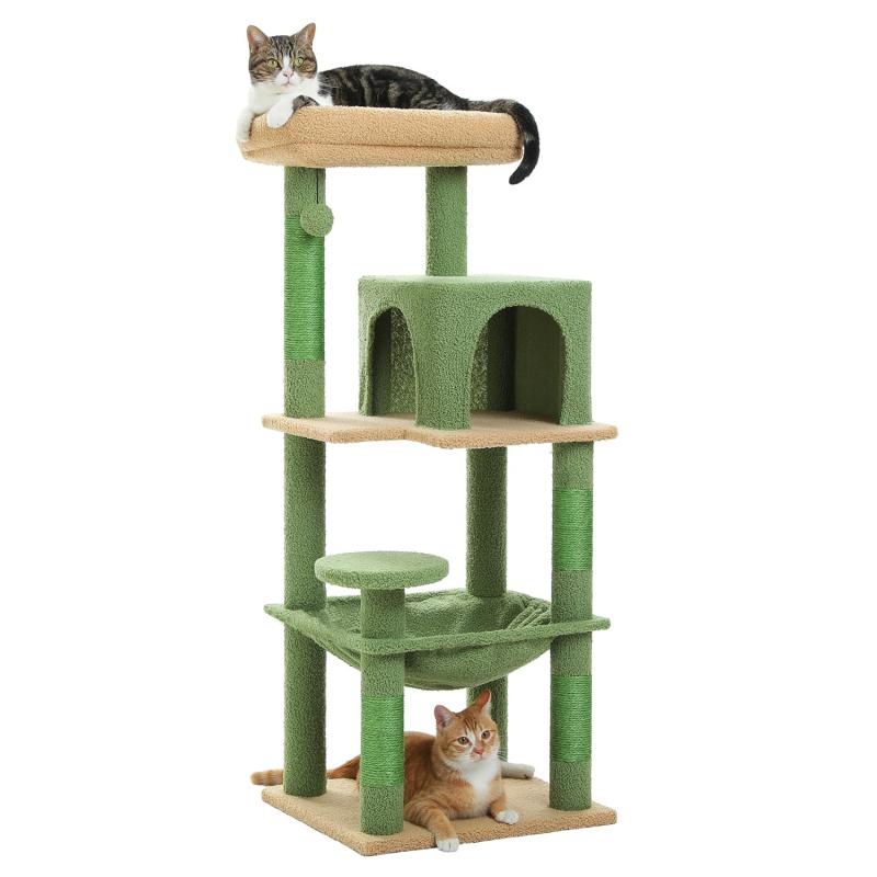 PETEPELA(ぺテぺラ) キャットタワー スリム コンパクト 猫タワー 据え置き 置き型 省スペース ハンモック 爪研ぎ 見晴台 人気 ボンボン 天然麻紐 シンプル 運動不足解消 多頭飼い