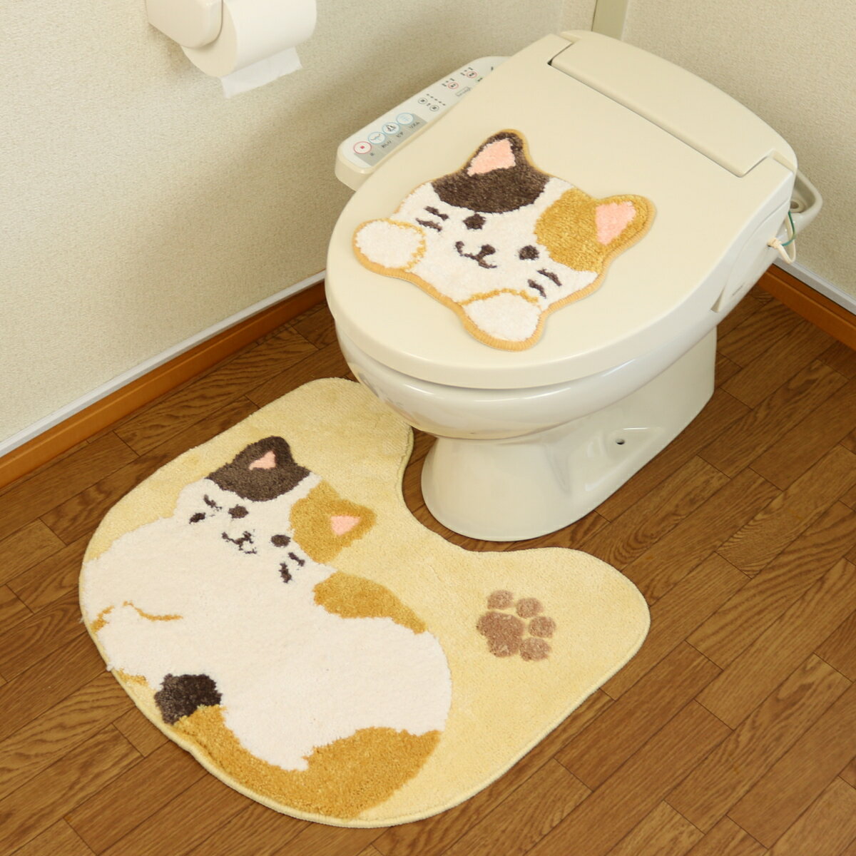 ねこ トイレマット セット 2点 吸着タイプ かわいい 