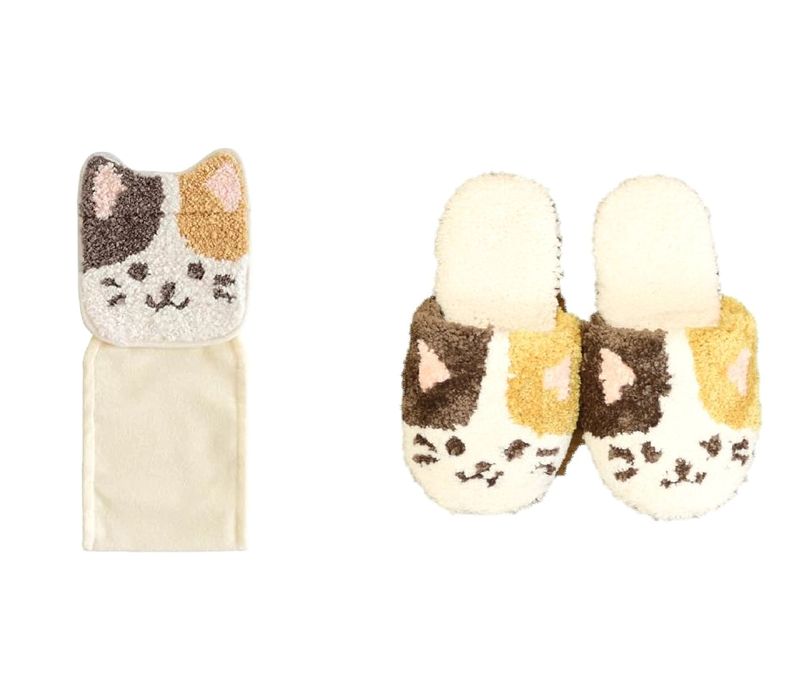 トイレ スリッパ ペーパーホルダーカバー セット かわいい 2点 ねこ 猫 ネコ ベージュ トイレ小