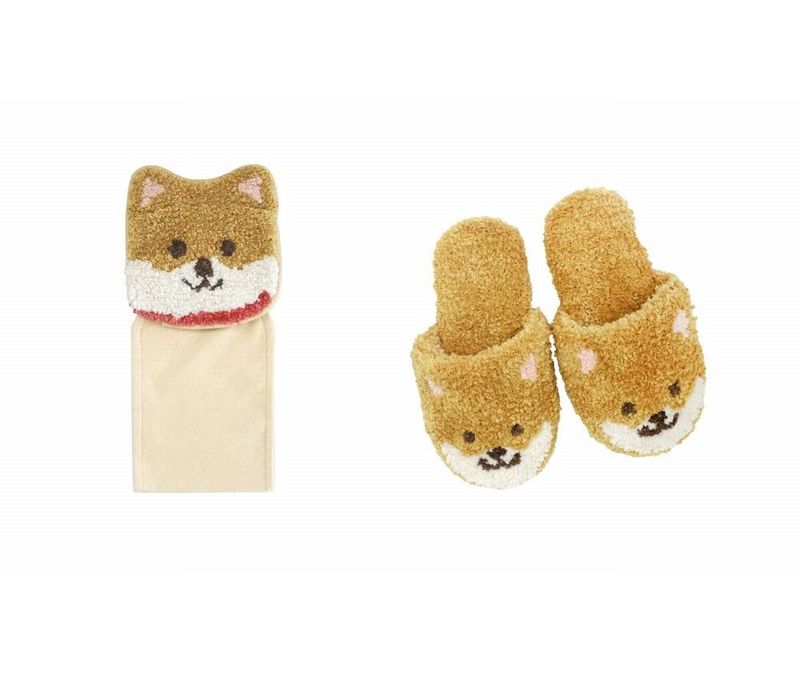 トイレ スリッパ ペーパーホルダーカバー セット かわいい 2点 豆しば 柴犬 わんこ 犬 ブラウン