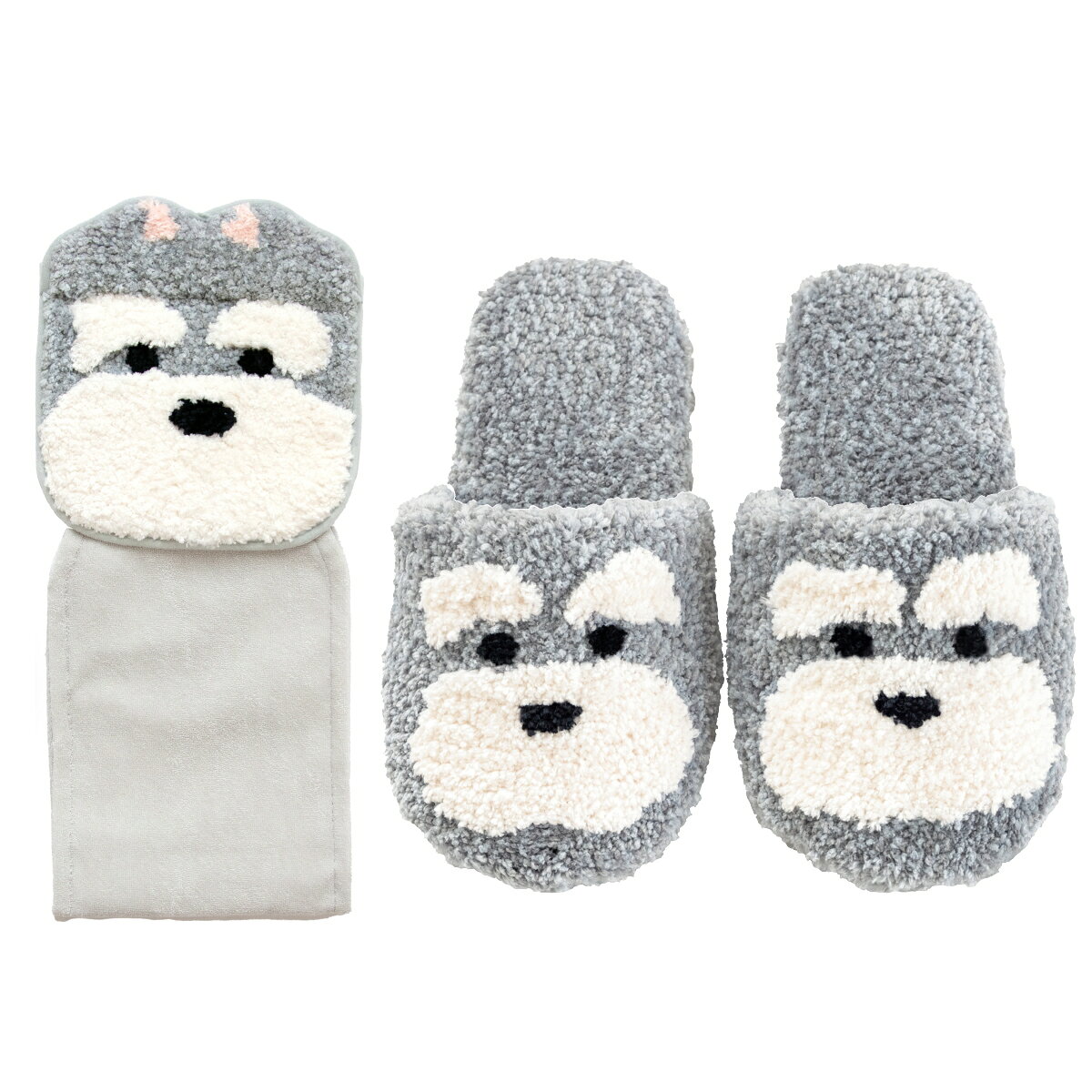 トイレ スリッパ ペーパーホルダーカバー セット かわいい 2点 シュナウザー わんこ 犬 グレー トイレ小物 ファンディット アニマル 動物 ねこ 豆しば 柴犬 プードル プレゼント