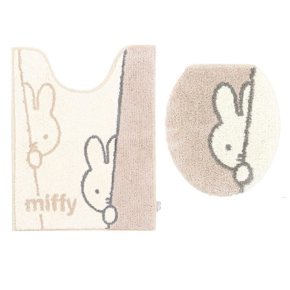 ミッフィー ロング トイレマット セット 2点セット ベージュ 普通型 フタカバー 北欧 おしゃれ マット ふたカバー センコー ワンステップ かくれんぼ ひょっこりはん じーのサムネイル