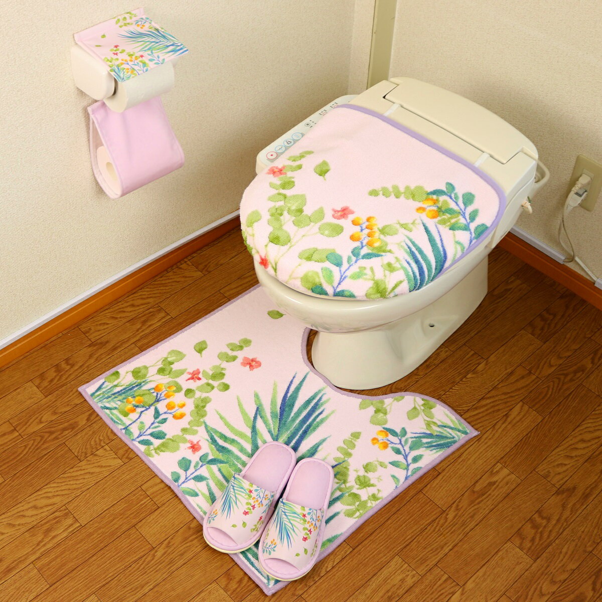 トイレマット セット 4点 パープル 洗浄暖房型 おしゃれ 北欧 花畑 のような トイレマット ガーデン セ..