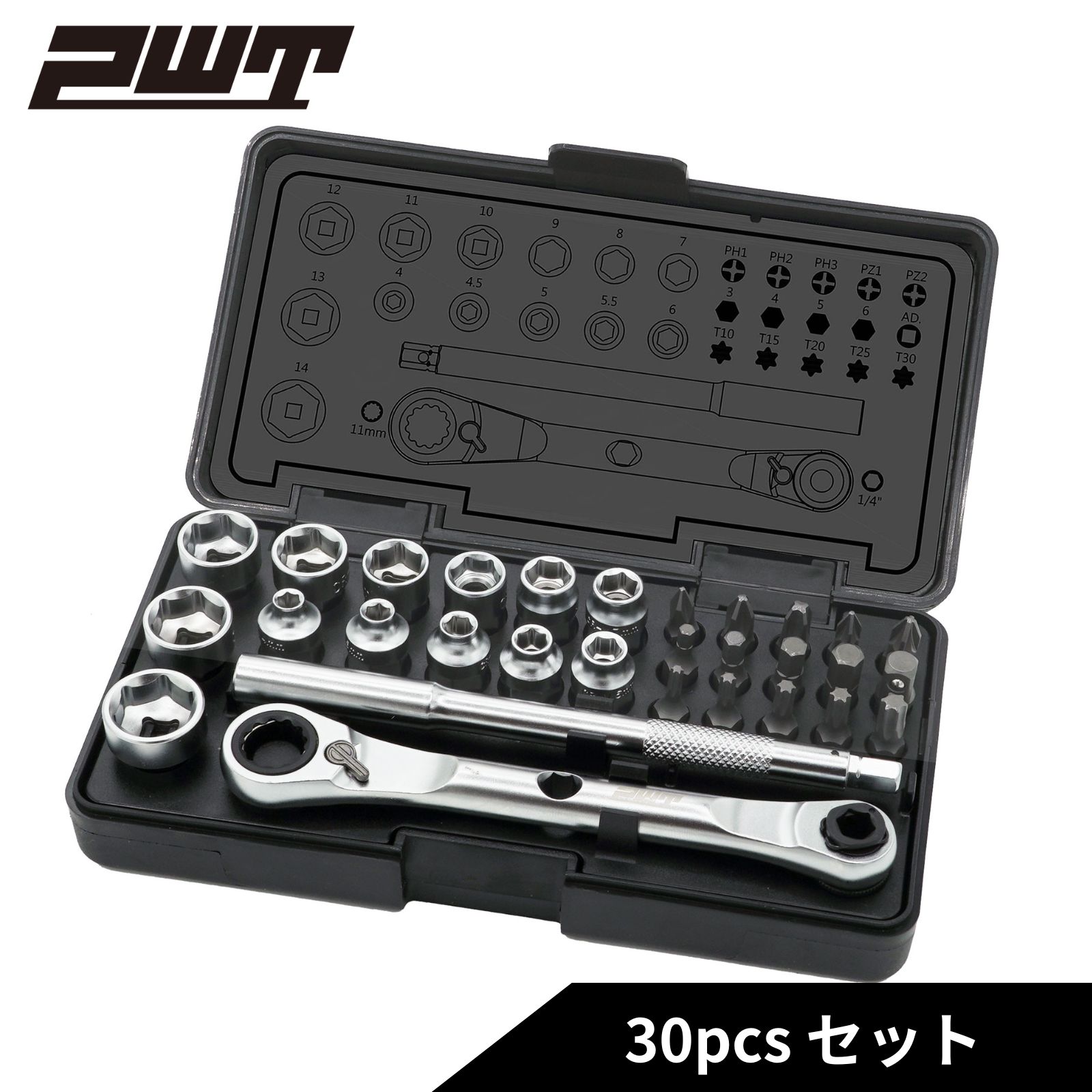 PWT ソケットセット ソケットレンチビットセット スーパーロープロファイル設計 6.35mm (1/4