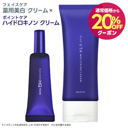 [2点セットで13%OFF] ハイドロキノン クリーム 4%(プラスナノHQ) + 薬用 美白クリーム(プラスVTA) ナイアシンアミド配合 シミ ニキビ予防 トラネキサム酸配合 プラスナノHQモア(ハイドロキノン) + プラスVTAホワイトニングクリーム(医薬部外品 シミ予防) [メール便]