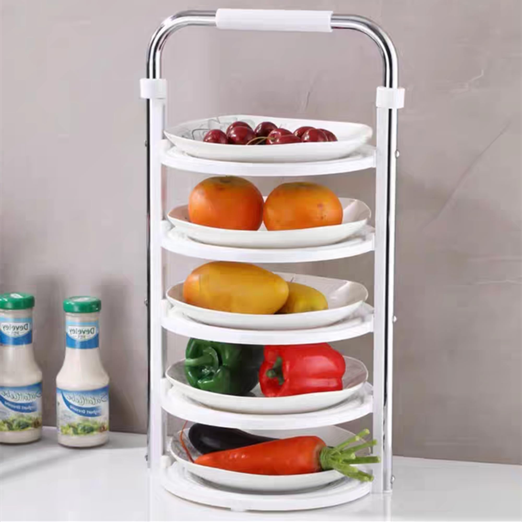 折りたたみ式食器整理棚 皿スタンド 多層式調理トレイ収納台 料理下準備用 折りたたみ可能棚板 省スペ..