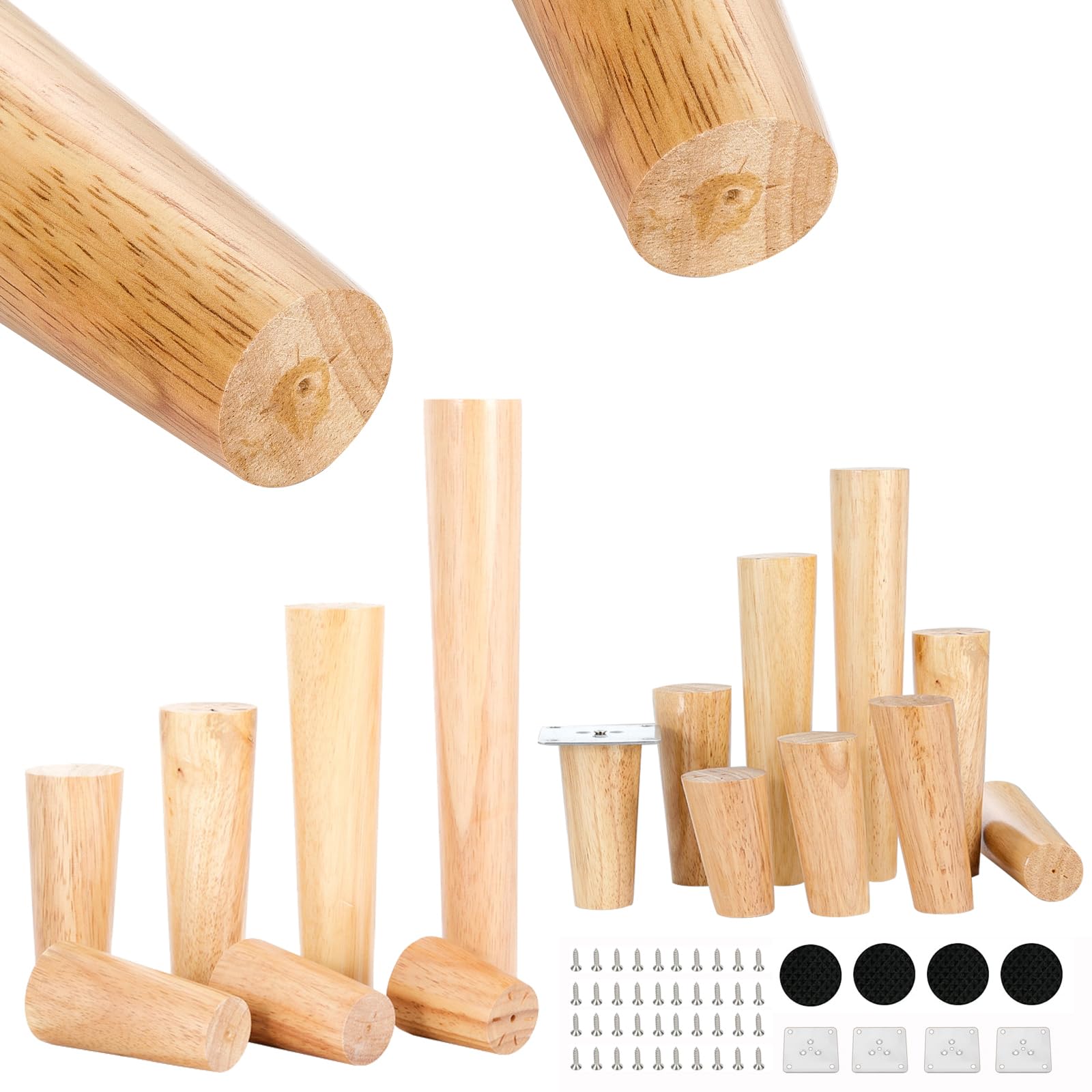 家具脚 4本セット 木製 無垢 テーブル 脚 後付け 家具 サポート脚 パーツ 机 脚 ネジと取り付けプレート付き テーブル 足 Diy 椅子脚 机 足 ベッドサイドテーブル デスク 家具 脚 置き換え足 ローテーブル 脚 滑り止め/安定