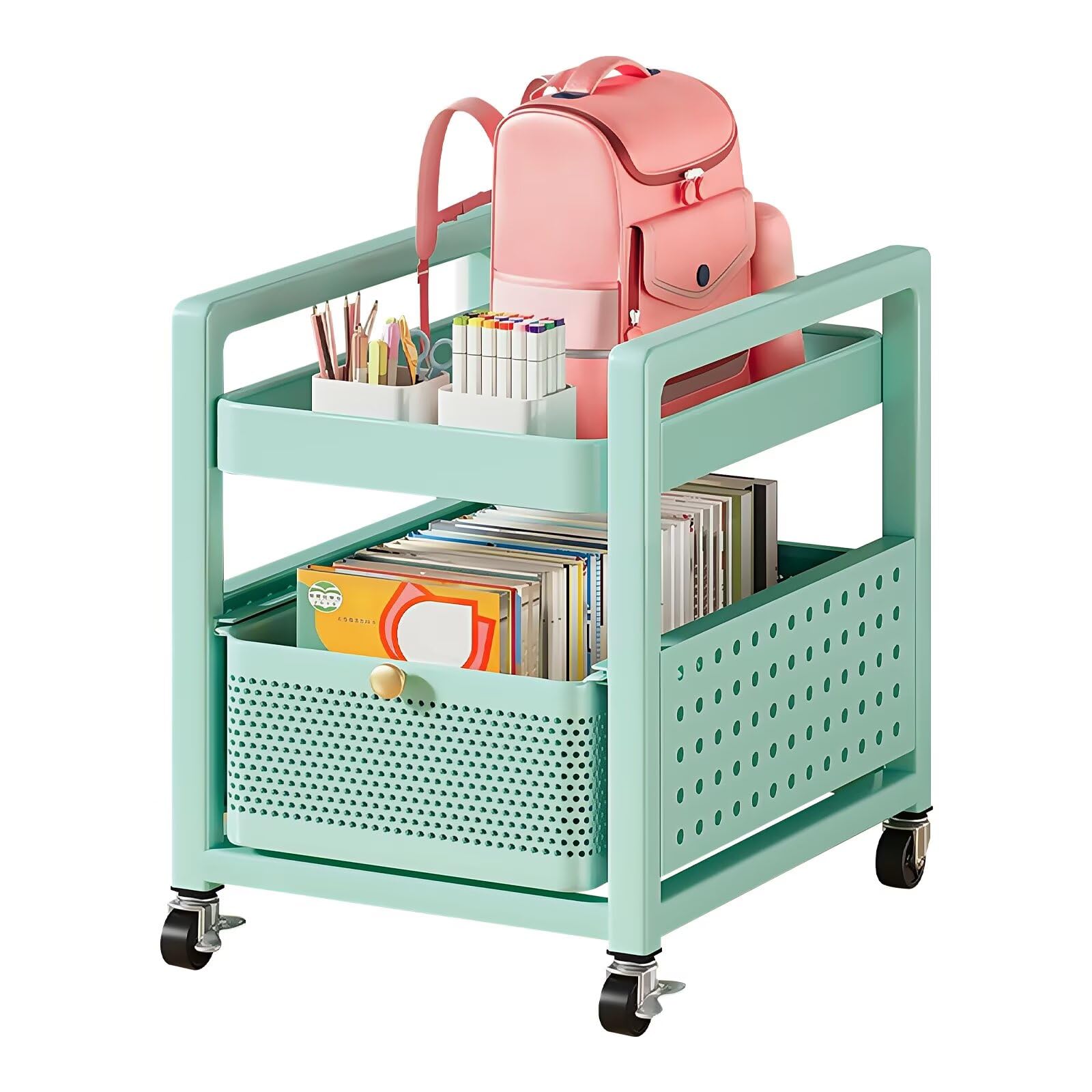 キッチンワゴン キッチンラック 引き出し式 360°回転式キャスター付き ストッパー ランドセルラック 移..