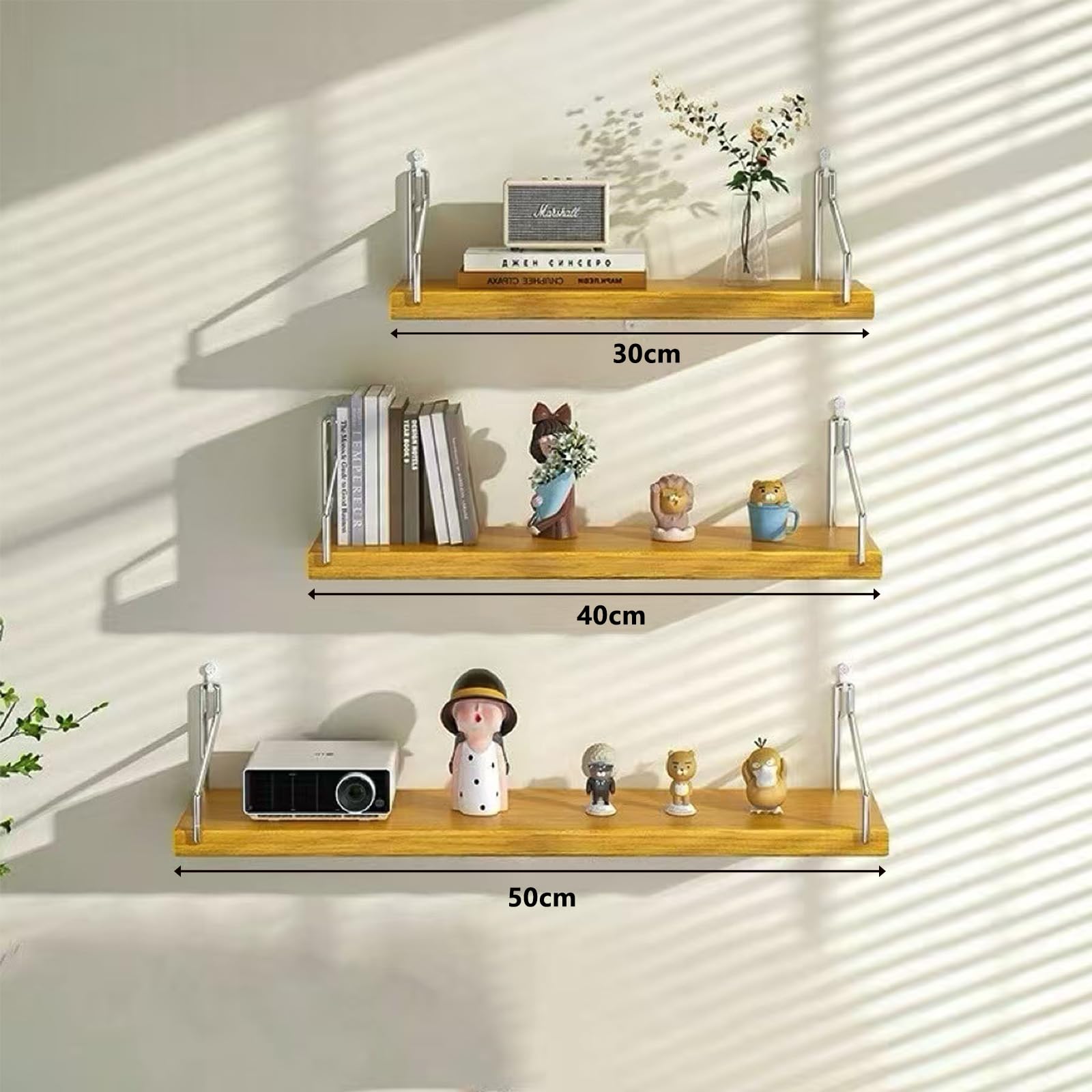 Rakuten - ウォールシェルフ 壁を傷つけない 3枚セット（30cm/40cm/50cm）｜賃貸OK・穴あけ不要 壁掛け棚 収納ラック