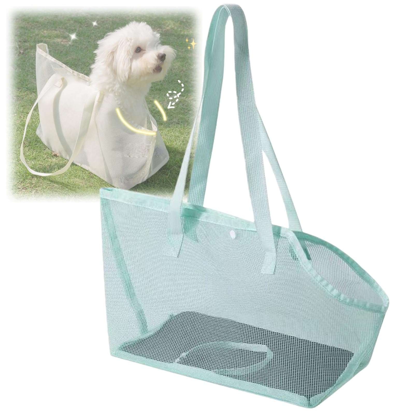 Diagonal Carrier - ペットスリング メッシュ 犬 抱っこ紐 小型犬 ドッグスリング 2WAY 手提げ 肩掛け 高密度繊維 飛び出し防止 弧状開口 PE板サポート 通院 お散歩 旅行 猫用 軽量 (小サイズ,薄緑)