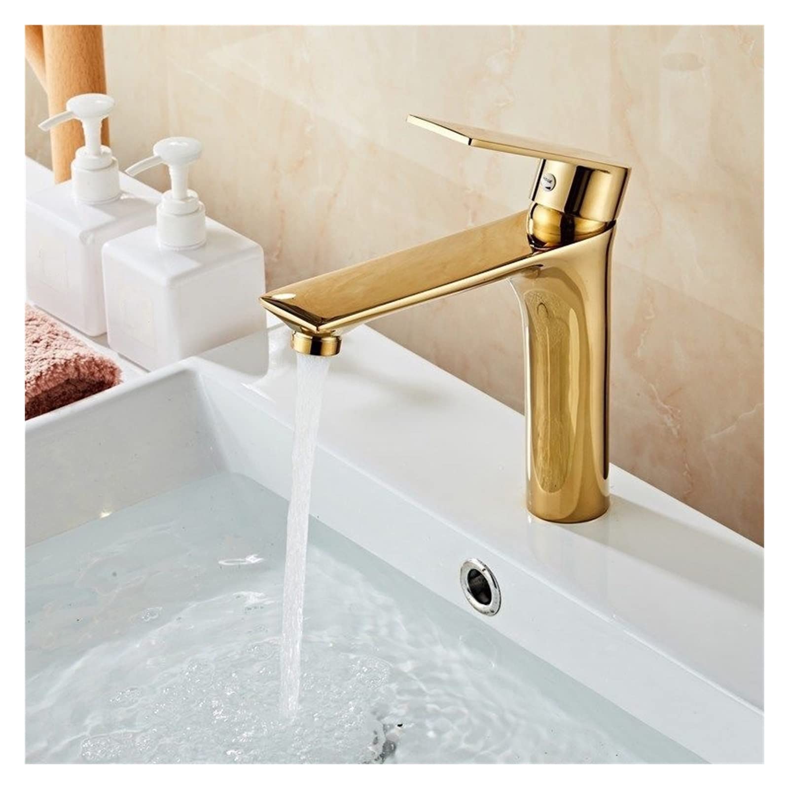 Rakuten - 浴室の洗面台の蛇口ゴールドブラッククロームブラスシングルハンドル洗面台ミキサータップデッキマウントホット＆コールドウォーターシンクの蛇口