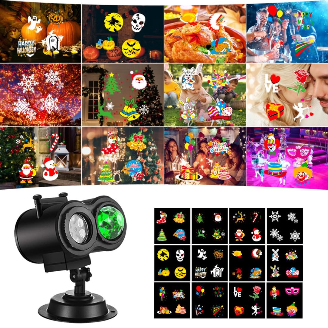 Rakuten - プロジェクターライト 屋外 クリスマス ハロウィン プロジェクターライト 16個のHDスライド付き 10個のオーシャンウェーブカラー 防水LEDプロジェクションライト リモコンタイマー付き クリスマス装飾 屋内ホリデーパーティー用 ベースが安定、操作が簡単