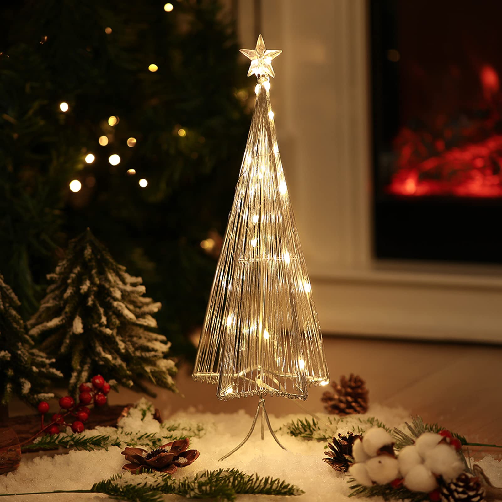Christmas Tree - クリスマスツリー クリスマスライト クリスマス飾り 電池&USB 2Way給電 卓上ライト デコレーションライト ミニクリスマスツリー オーナメント LEDワイヤライト 卓上ツリー 飾りライト Christmas/ハロウィン/記念日お祝い プレゼント インテリア