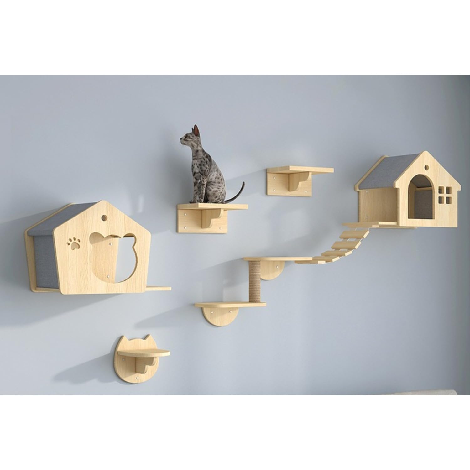 Rakuten - タフドゥゾ壁掛け式キャットツリー、猫用クライミングセット、室内ペット用通路、止まり木付きペットハウス、取り付け簡単、省スペース