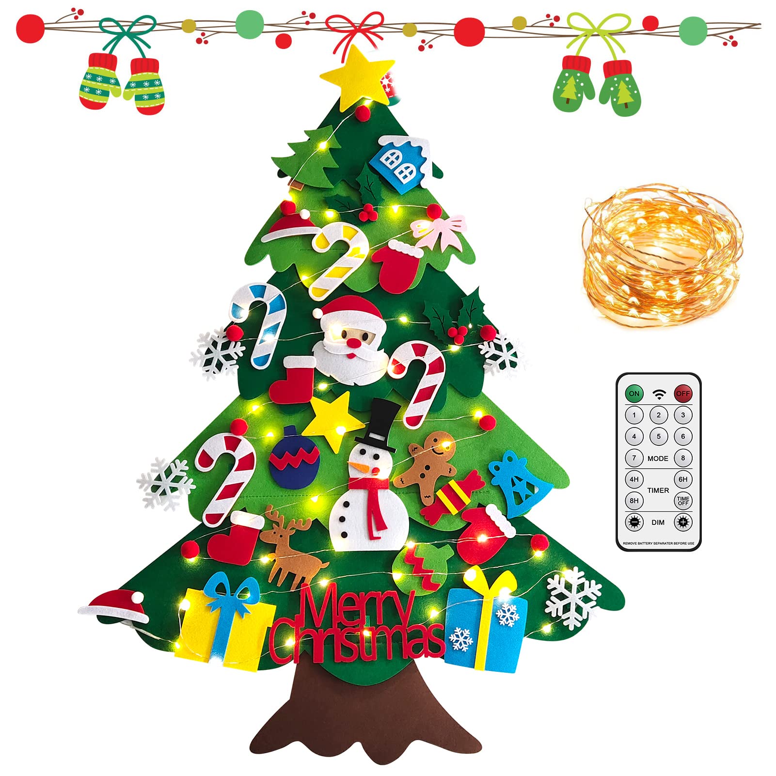Christmas Tree - クリスマスオーナメント クリスマスツリー 吊り下げ式 壁掛け LEDイルミネーションライト タペストリー オーナメントセット クリスマスツリー・タペストリー 親子でDIY 在宅 リモコンで制御 オーナメント32点セット