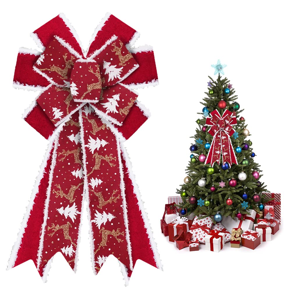 Rakuten - 大型クリスマスリボン リース用 レッドベルベット グリッター リースリボン クリスマスツリーエルクリボン 玄関ドア用 冬 新年 黄麻布 オーナメント ツリートッパー リボン クリスマス 屋内 屋外装飾