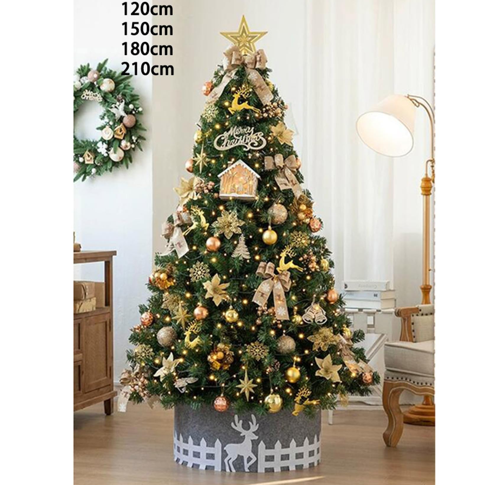 ぴょんぴょんショップのクリスマスツリー 北欧 大型 針葉樹 おしゃれ 240cm 150cm 180cm 210cm クリスマス飾り トウヒツリー オーナメント付き 豊富な枝数 店舗用 自宅用 玄関 クリスマスツリー 雪化粧付き カラー1 オーナメントクリスマスツリー｜アングル2