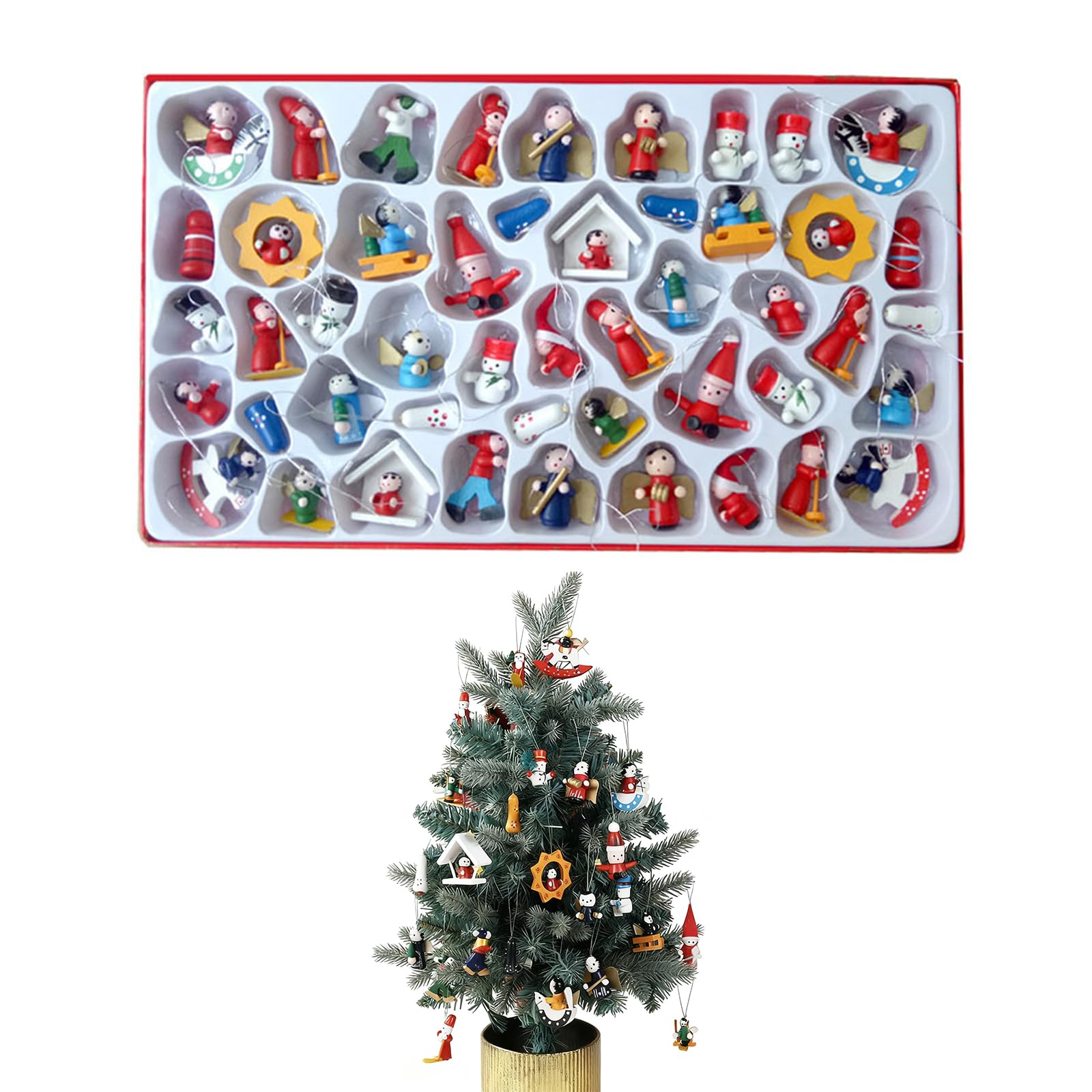 48個 クリスマスミニオーナメント 小さな 木製クリスマスオーナメント ミニクリスマスツリー装飾用 オーナメント 魅力 屋内 木製 ハンギングデコレーション