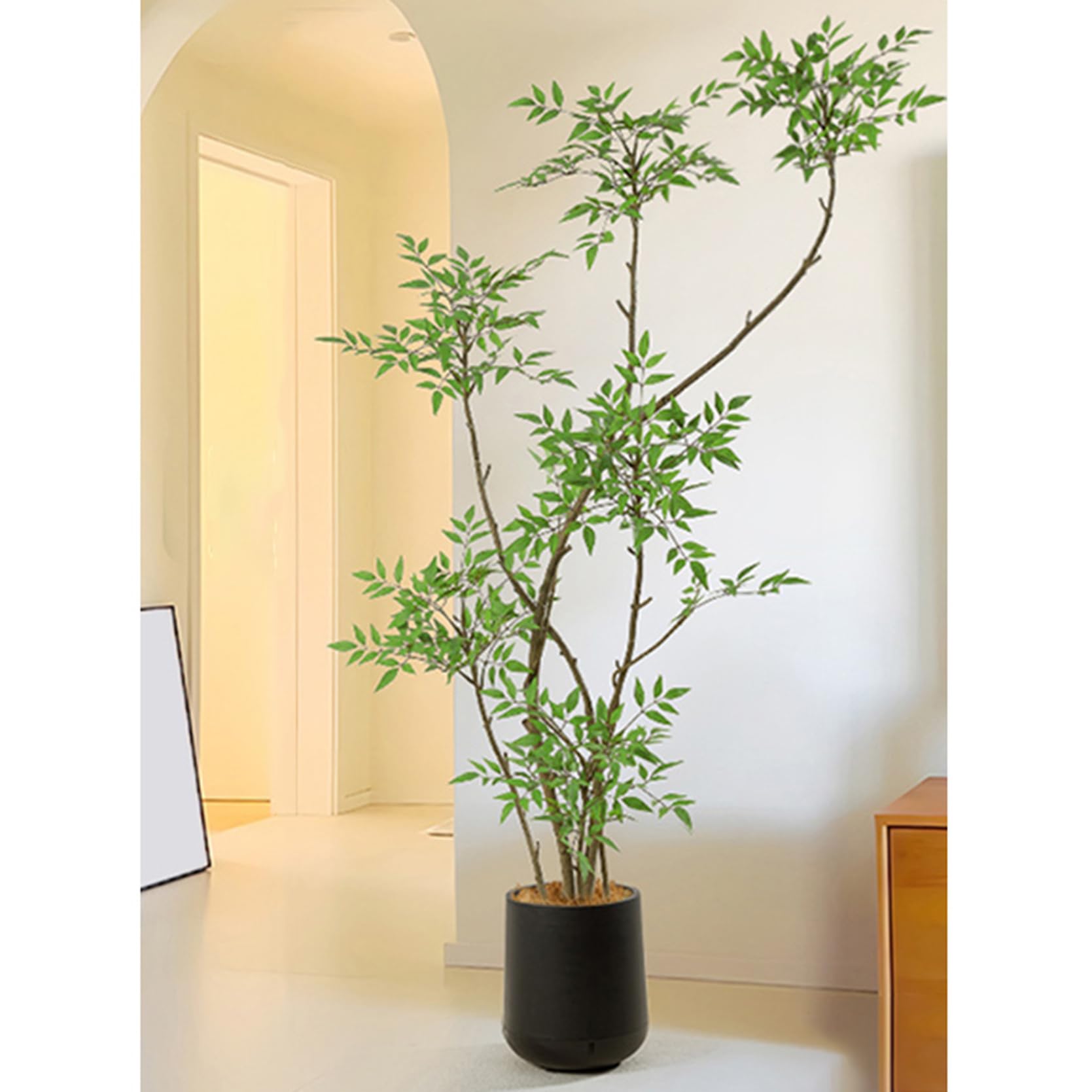 フェイクグリーン 造花 人工観葉植物 大型 リビング飾り オフィス キッチン 玄関 テレビ横 ナンテン 鉢植え 生きているよう リラックス空間づくり 水やり不要 幸福の木