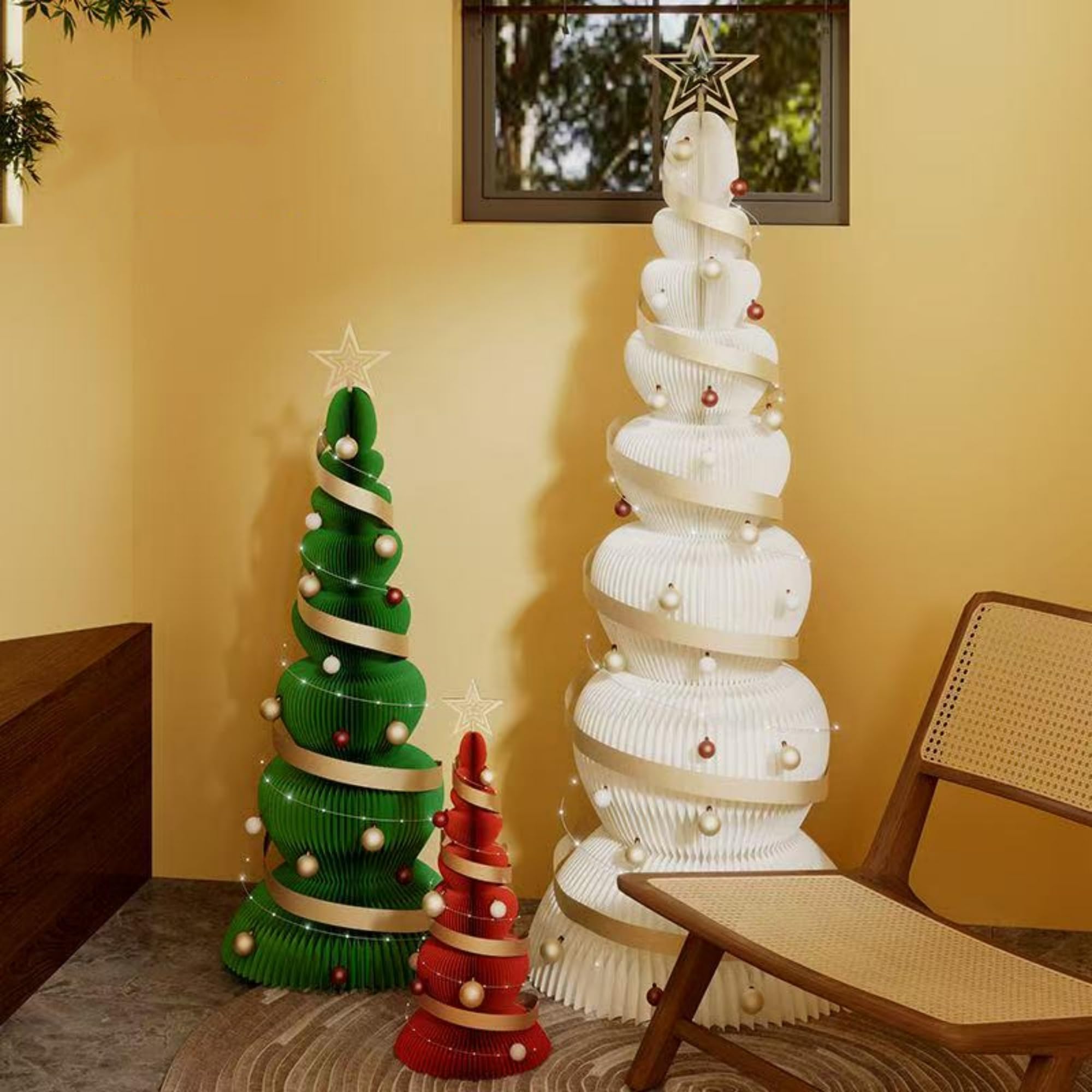 乐天商城 - クリスマスツリー 紙製 ペーパー屏風 卓上ツリー クリスマス 装飾 飾り 持ち運び可能 組み立て不要 置物 おしゃれ 折りたたみ式 折り畳み 紙製 ツリー コンパクト簡単な組立品 部屋 商店 クリスマスプレゼン (緑色, 153.5*62cm)