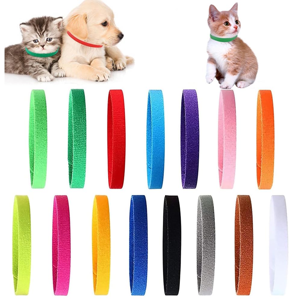 【15色セット】ペット用識別首輪 新生児 ペット 子猫 子犬用首輪 マジックテープ付き ダブルサイド 調節可能 柔軟の素材 簡単着脱 子猫/子犬の識別