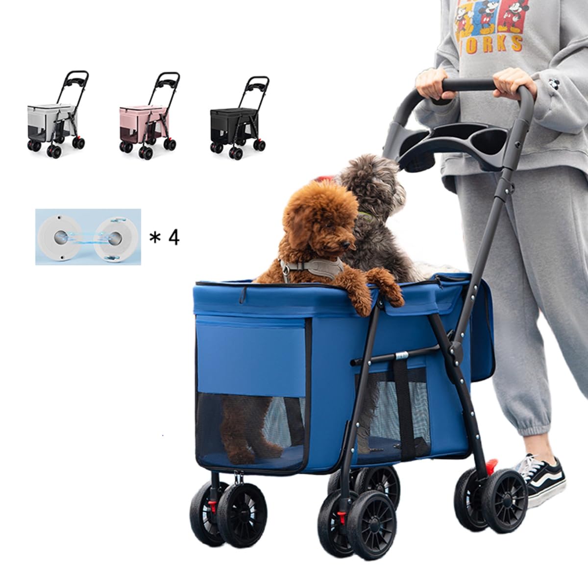 Carry Bags - ペットカート ペットキャリー ペットバギー おしっこパッド固定器 4枚 5点 セット 多頭 ペットキャリーカート 収納 大容量 猫 狗 2匹 小型犬 中型犬 老犬 折りたたみ 組立簡単 多機能 通気 軽量 お出かけ便利 耐荷重 30kg ブレーキ付き 前後で入り可能